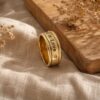 14K Solid Gold Engraved Wedding Band, Two Diamonds, Love is Love Message - handmade in Israel