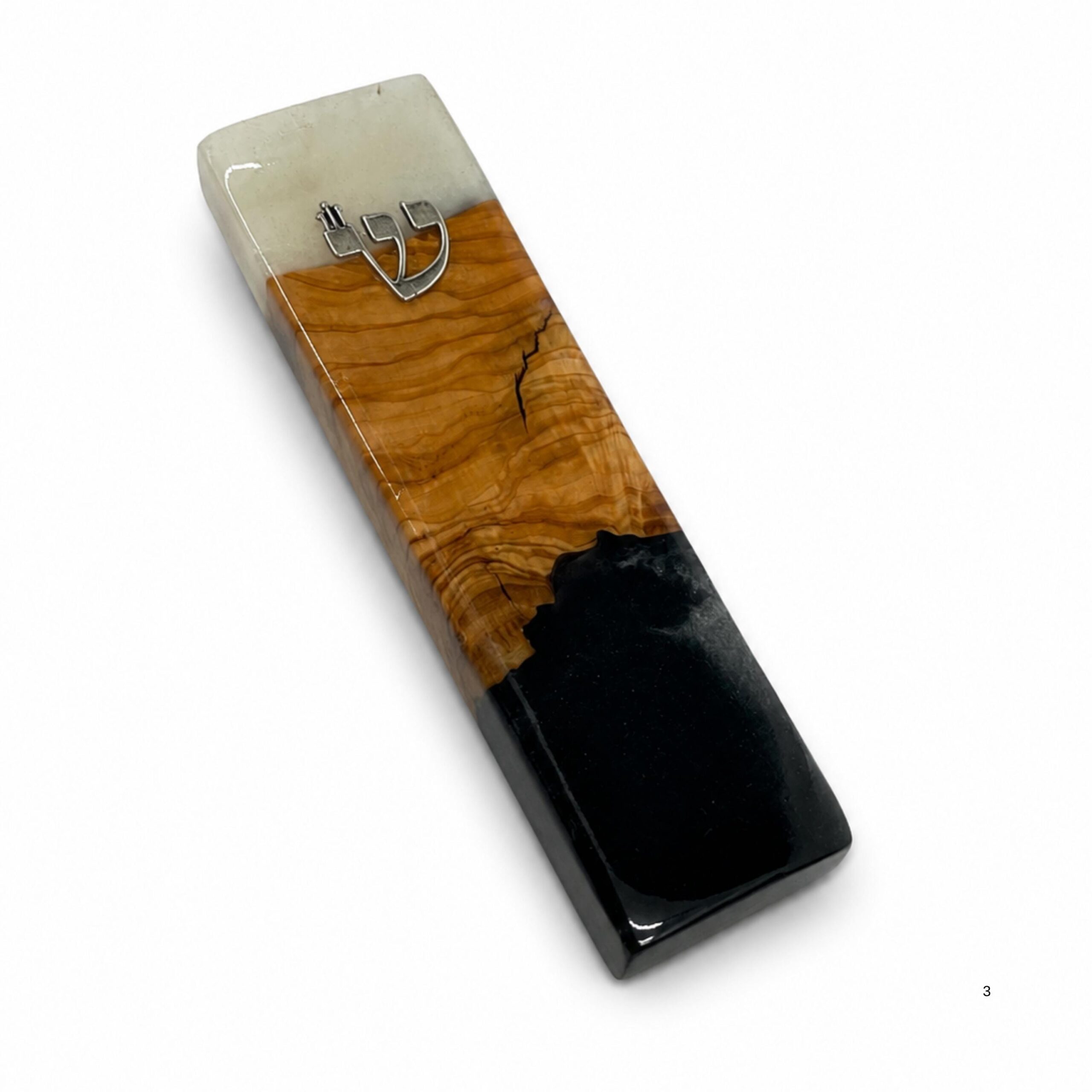 Handmade Olive Wood Mezuzah, Black & White Epoxy, Modern Judaica Handmade Olive Wood Mezuzah, Black & White Epoxy, Modern Judaica
