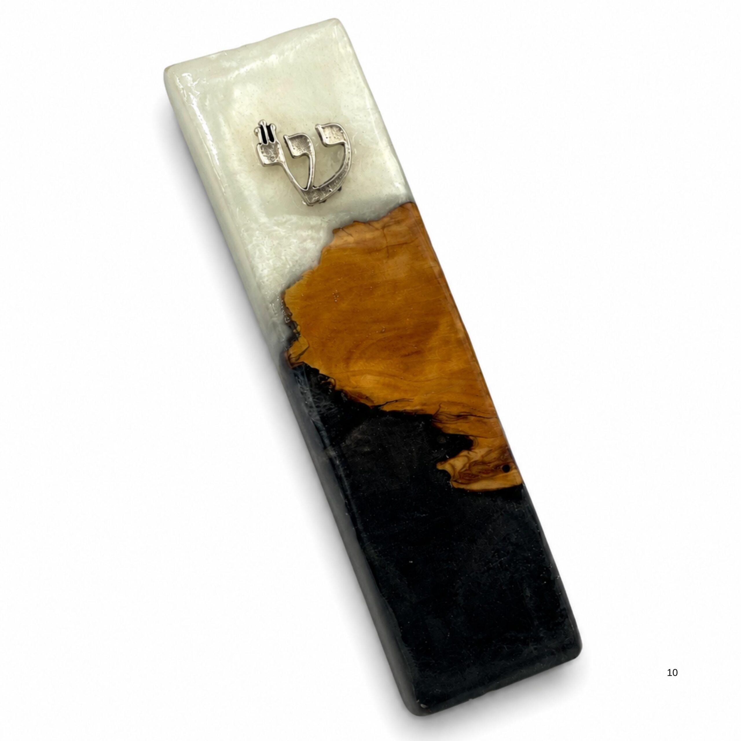 Handmade Olive Wood Mezuzah, Black & White Epoxy, Modern Judaica Handmade Olive Wood Mezuzah, Black & White Epoxy, Modern Judaica