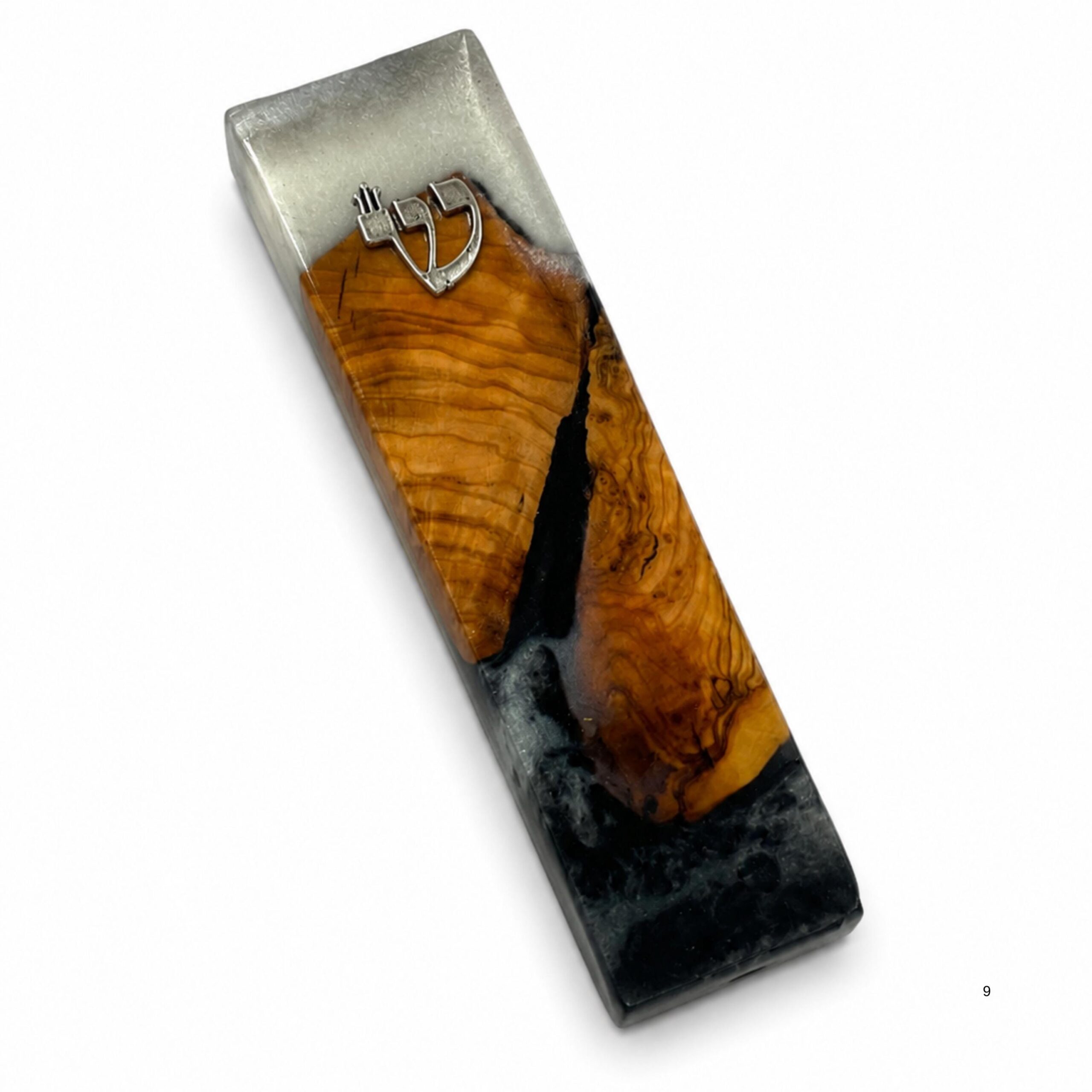 Handmade Olive Wood Mezuzah, Black & White Epoxy, Modern Judaica Handmade Olive Wood Mezuzah, Black & White Epoxy, Modern Judaica