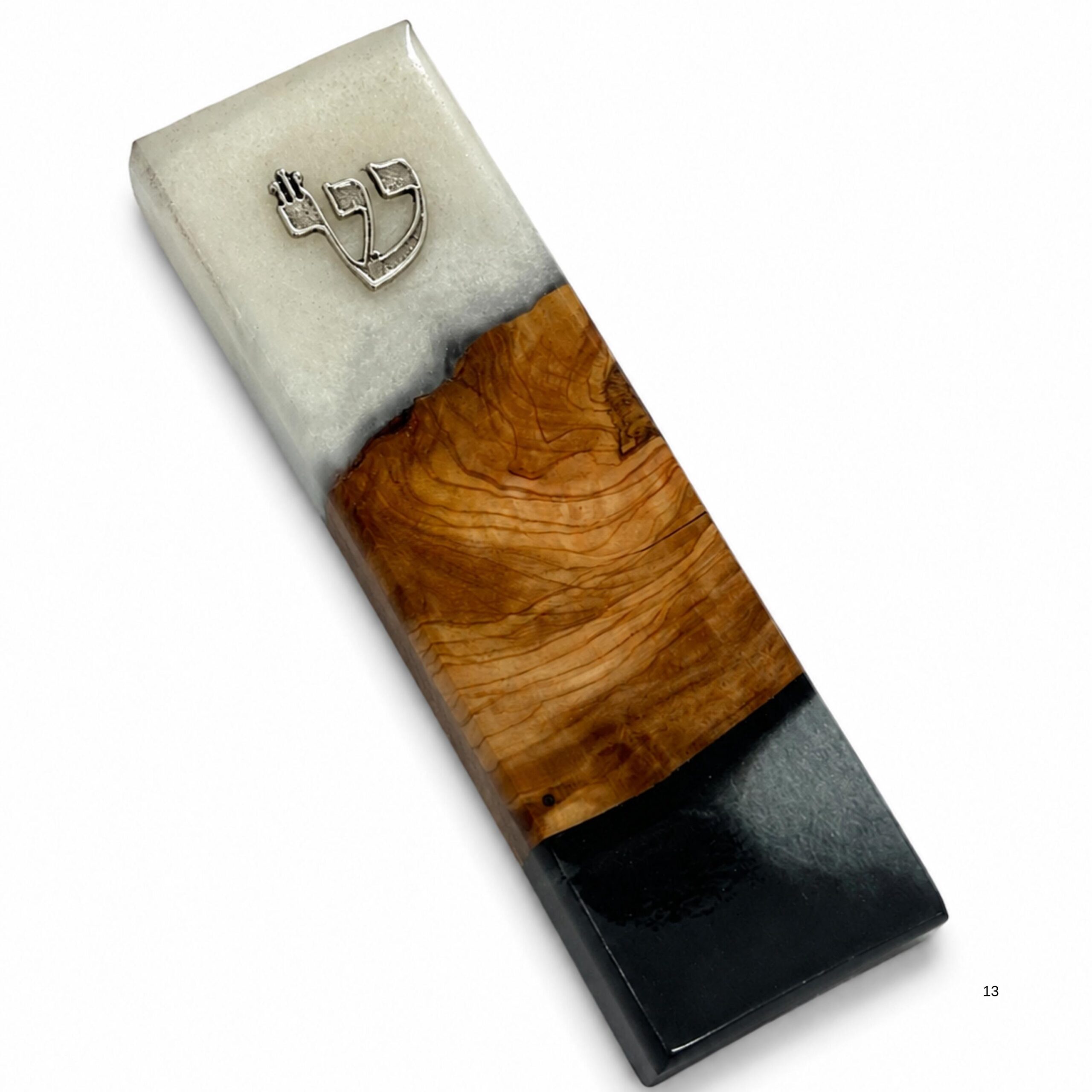 Handmade Olive Wood Mezuzah, Black & White Epoxy, Modern Judaica Handmade Olive Wood Mezuzah, Black & White Epoxy, Modern Judaica
