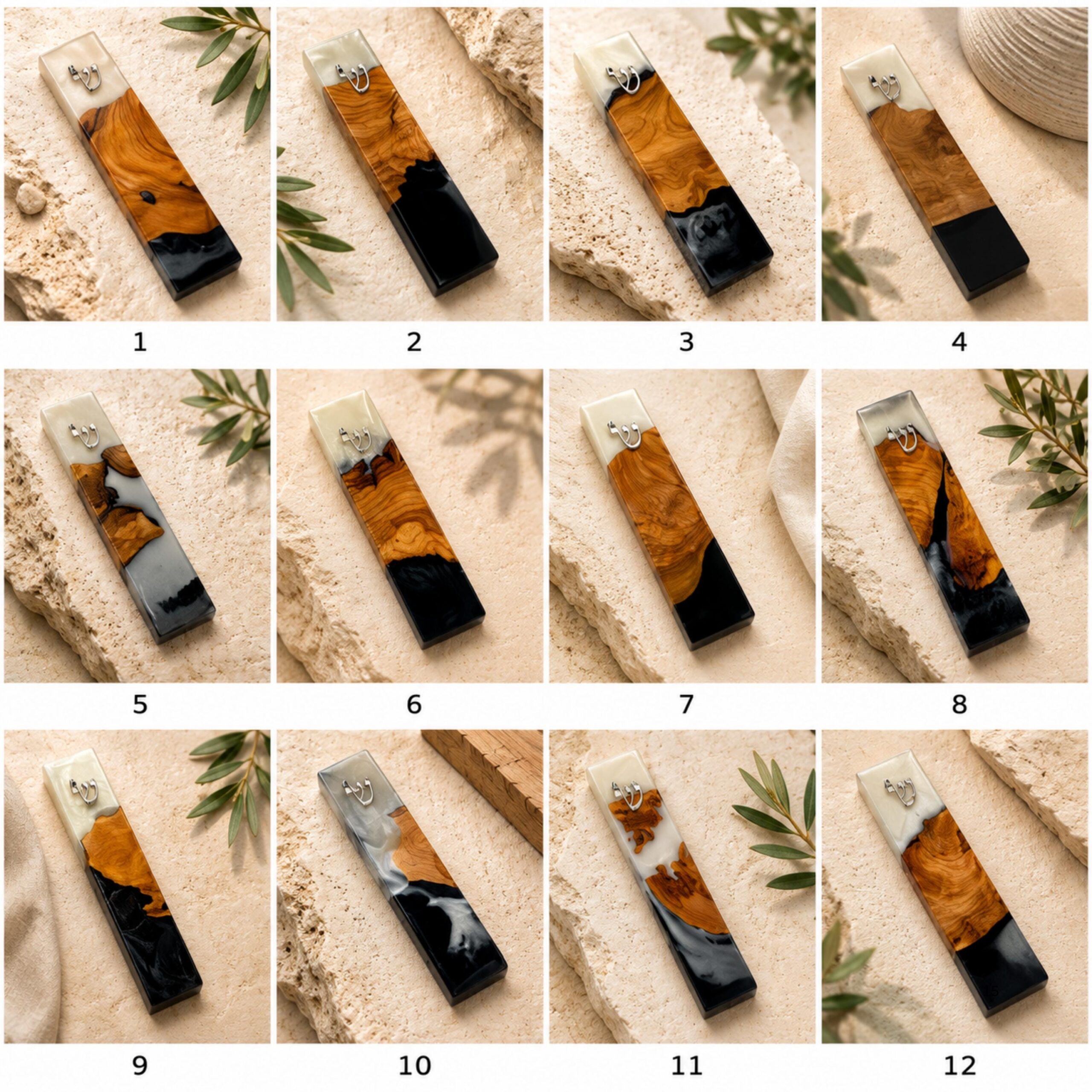 Handmade Olive Wood Mezuzah, Black & White Epoxy, Modern Judaica Handmade Olive Wood Mezuzah, Black & White Epoxy, Modern Judaica