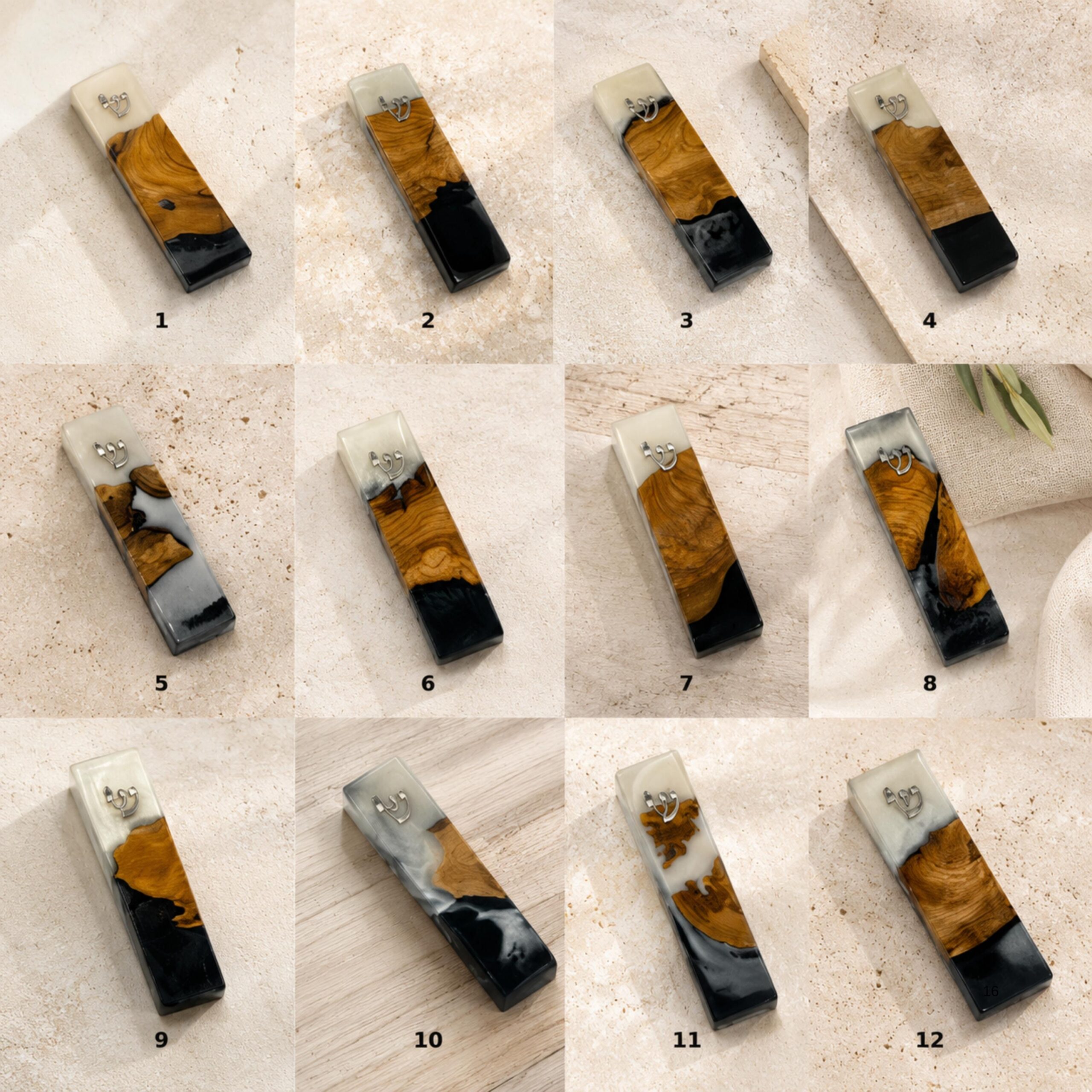 Handmade Olive Wood Mezuzah, Black & White Epoxy, Modern Judaica Handmade Olive Wood Mezuzah, Black & White Epoxy, Modern Judaica