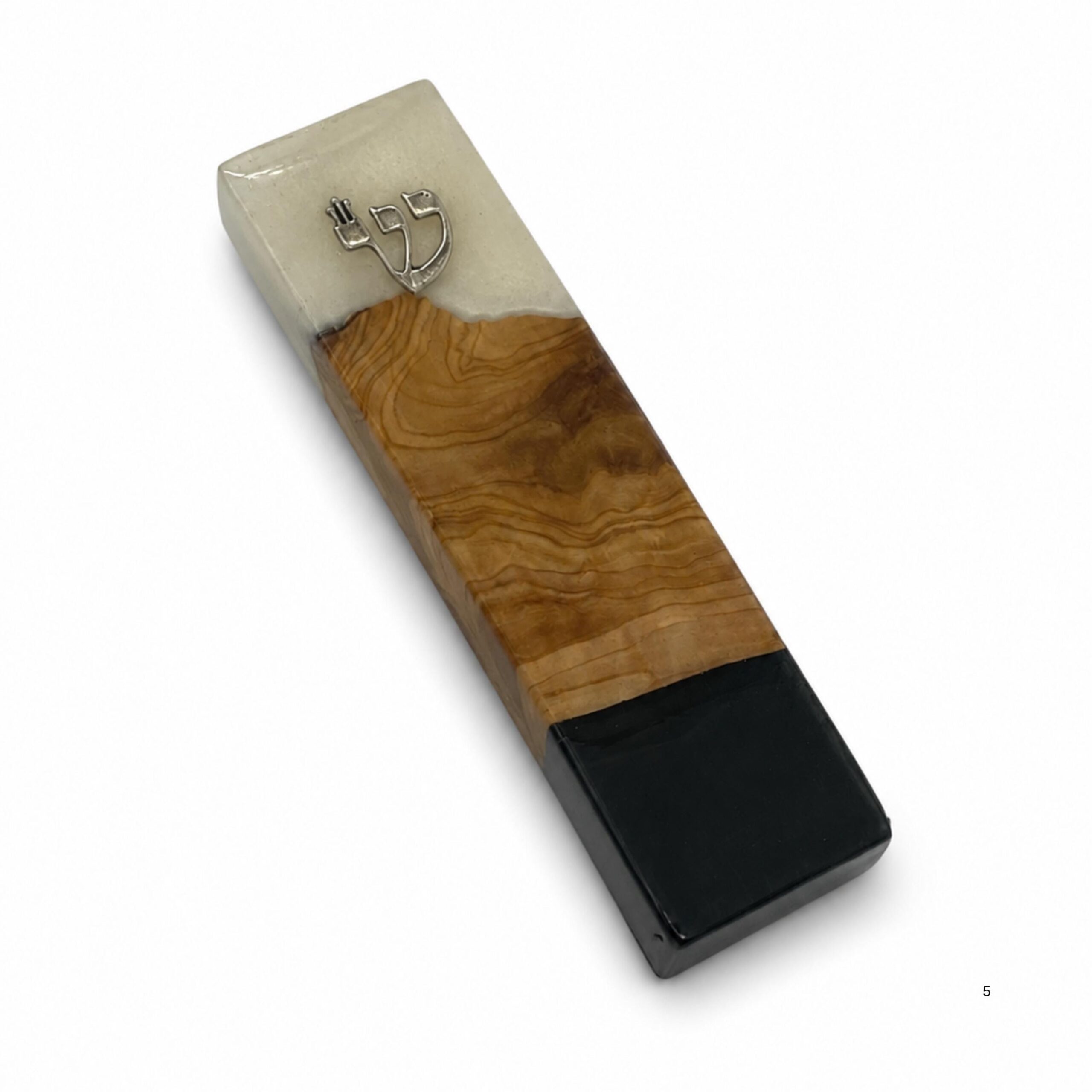 Handmade Olive Wood Mezuzah, Black & White Epoxy, Modern Judaica Handmade Olive Wood Mezuzah, Black & White Epoxy, Modern Judaica