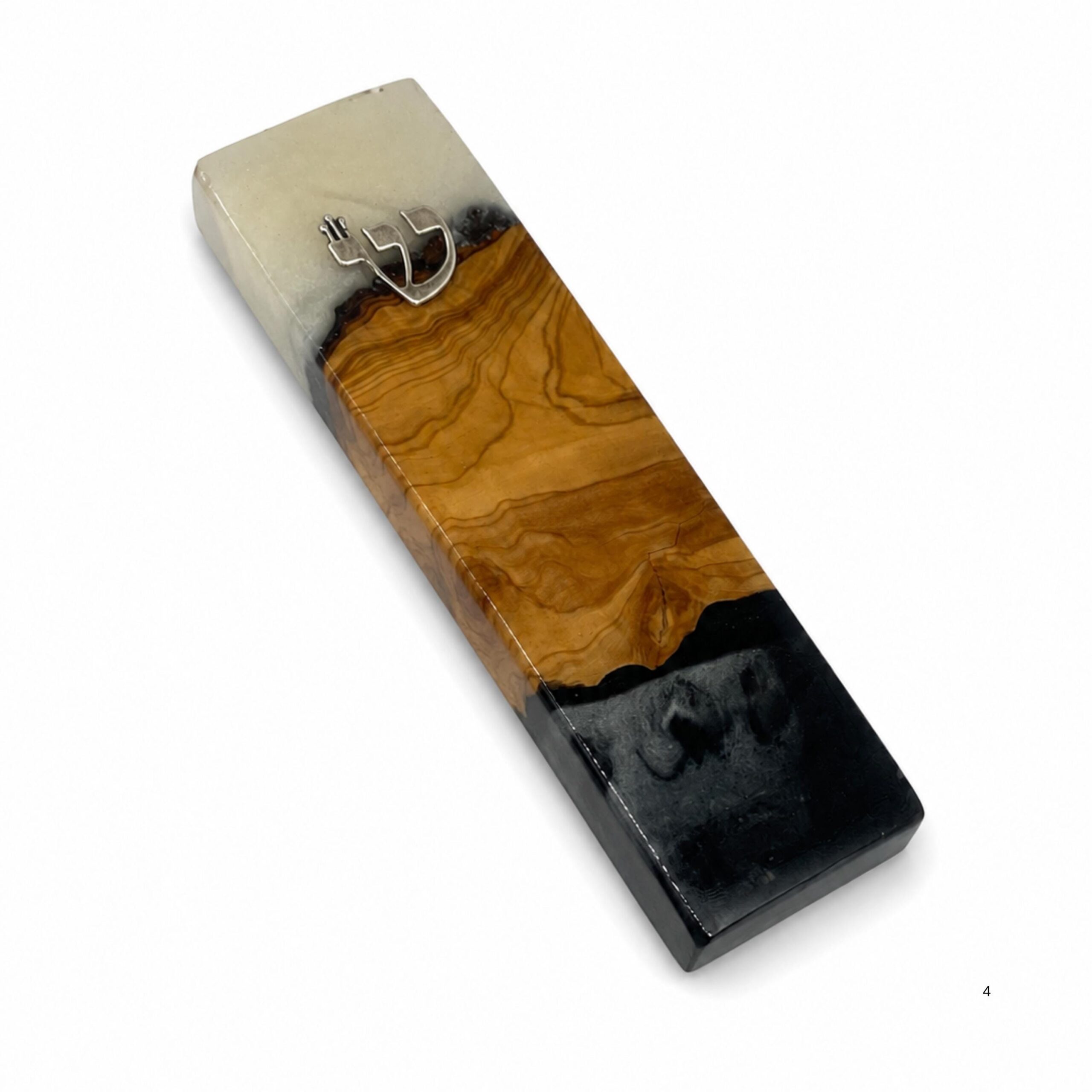 Handmade Olive Wood Mezuzah, Black & White Epoxy, Modern Judaica Handmade Olive Wood Mezuzah, Black & White Epoxy, Modern Judaica