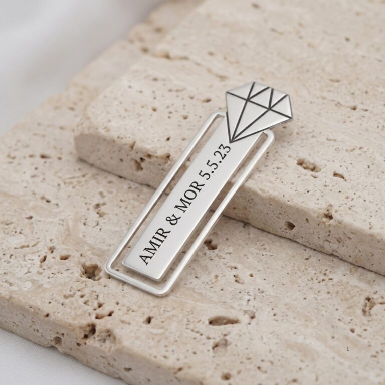 Personalized Bookmark Sterling Silver or Gold Plated, Diamond Shape 66mm, Hebrew and English Engraved