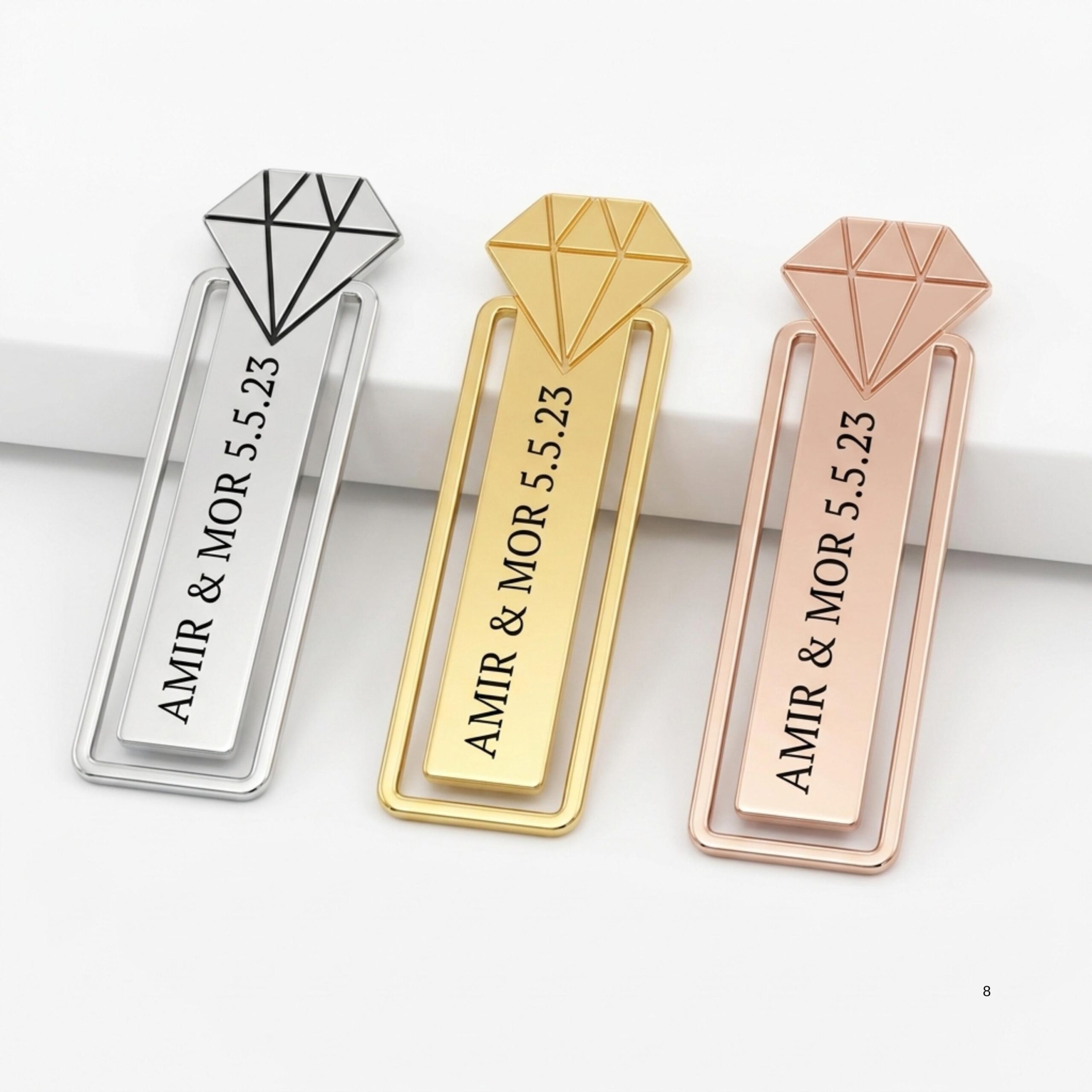 Personalized Bookmark Sterling Silver or Gold Plated, Diamond Shape 66mm, Hebrew and English E Personalized Bookmark Sterling Silver or Gold Plated, Diamond Shape 66mm, Hebrew and English E