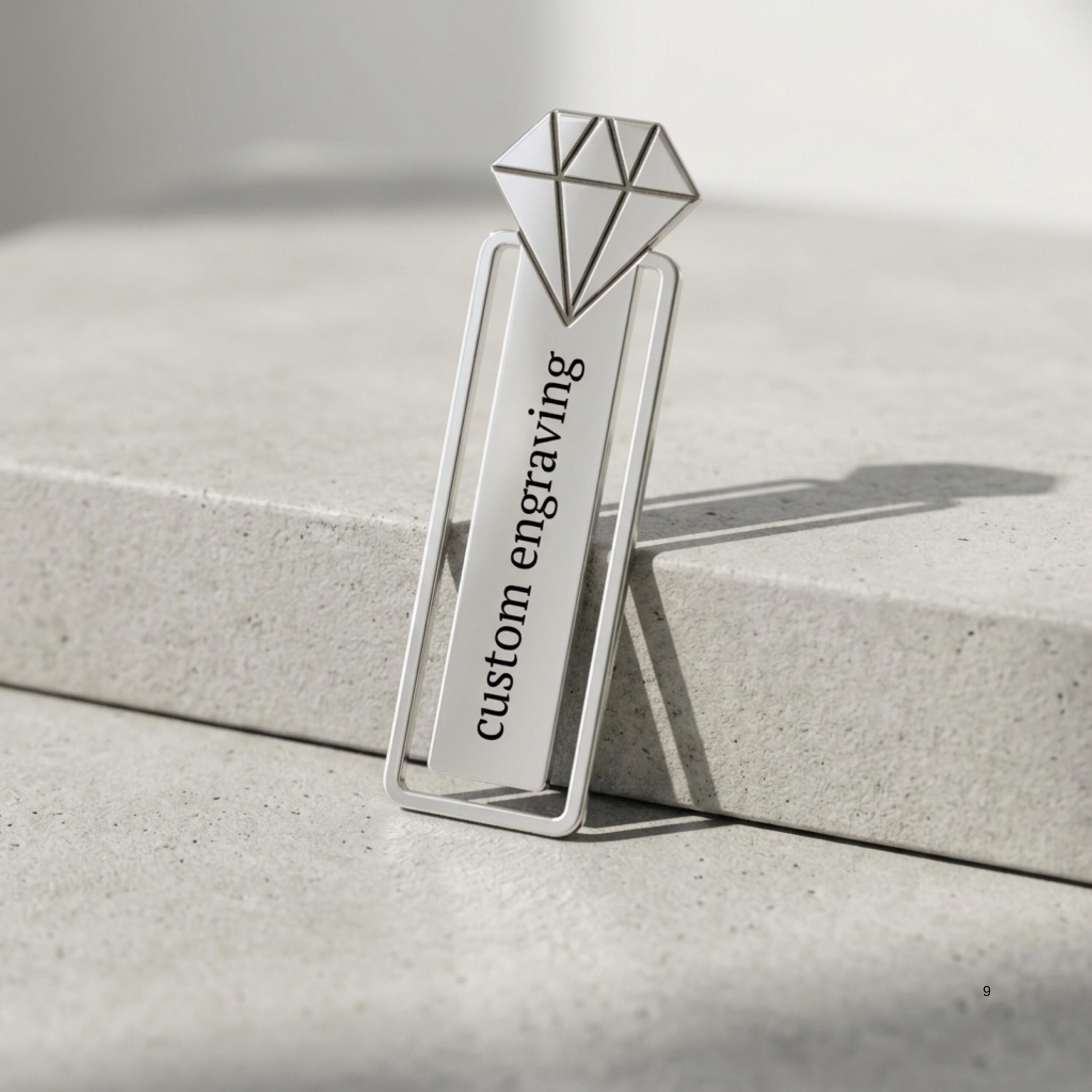 Personalized Bookmark Sterling Silver or Gold Plated, Diamond Shape 66mm, Hebrew and English E Personalized Bookmark Sterling Silver or Gold Plated, Diamond Shape 66mm, Hebrew and English E