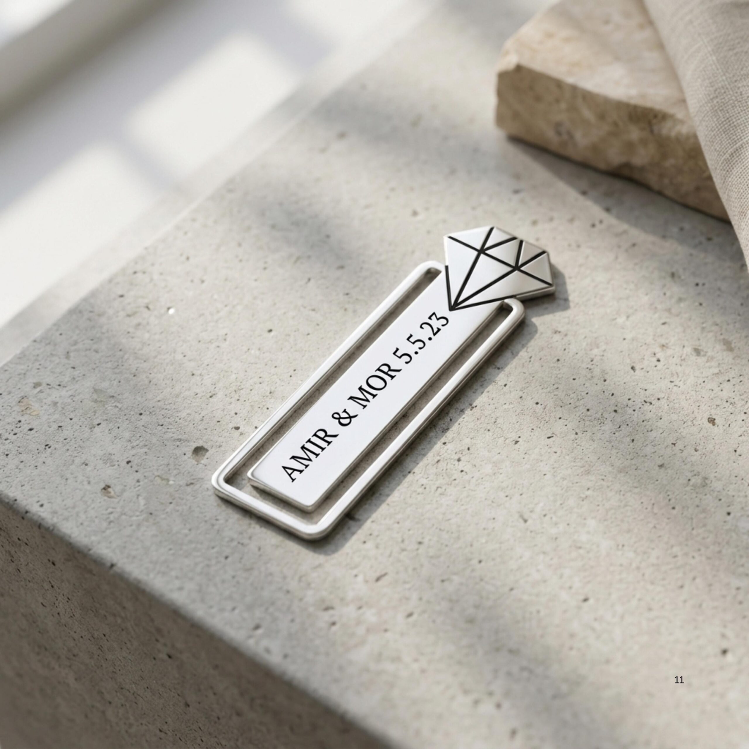 Personalized Bookmark Sterling Silver or Gold Plated, Diamond Shape 66mm, Hebrew and English E Personalized Bookmark Sterling Silver or Gold Plated, Diamond Shape 66mm, Hebrew and English E