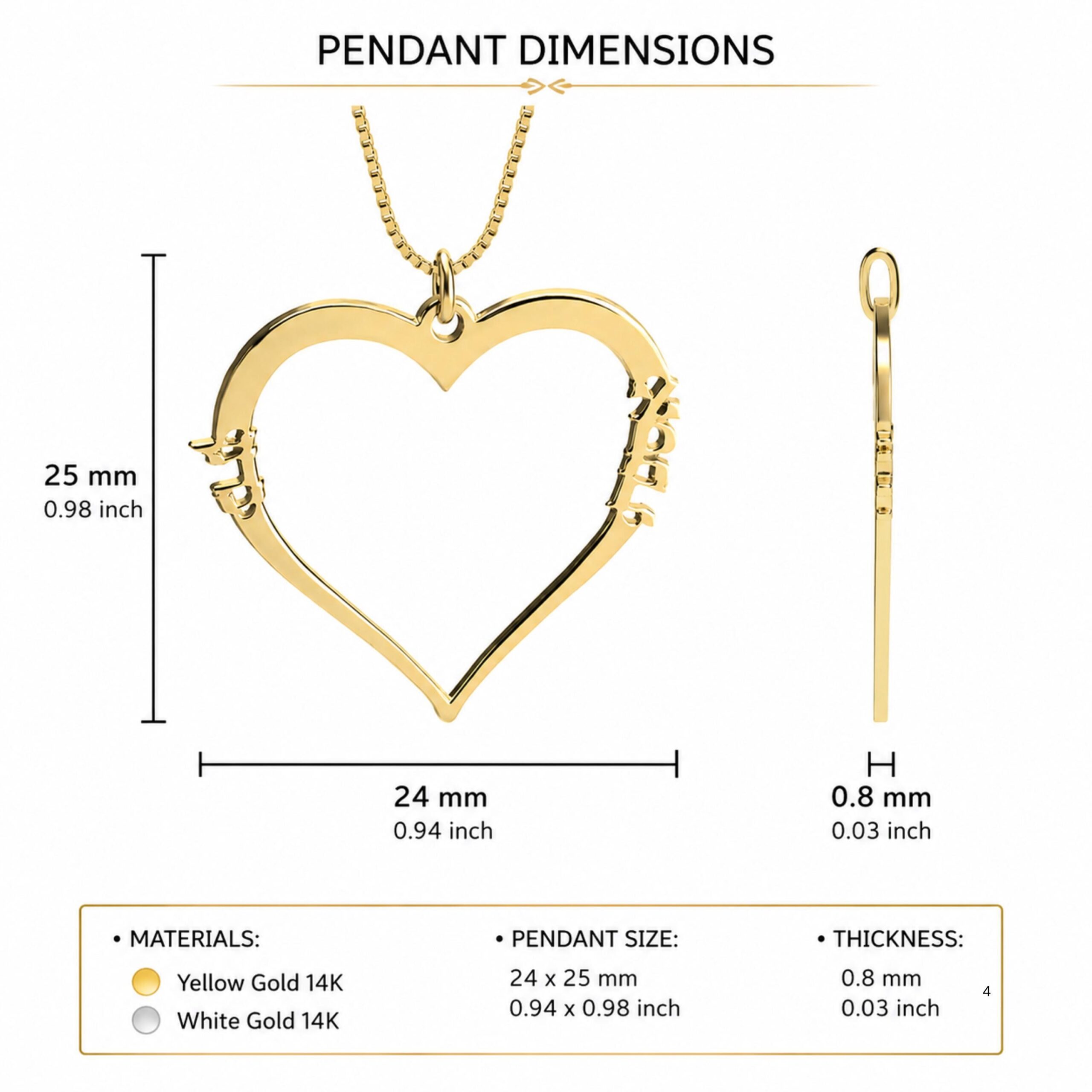 14K Gold Hebrew Name Heart Necklace, Two Kids' Names 14K Gold Hebrew Name Heart Necklace, Two Kids' Names