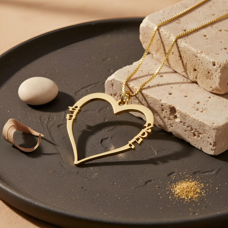 14K Gold Hebrew Name Heart Necklace with Two Kids' Names