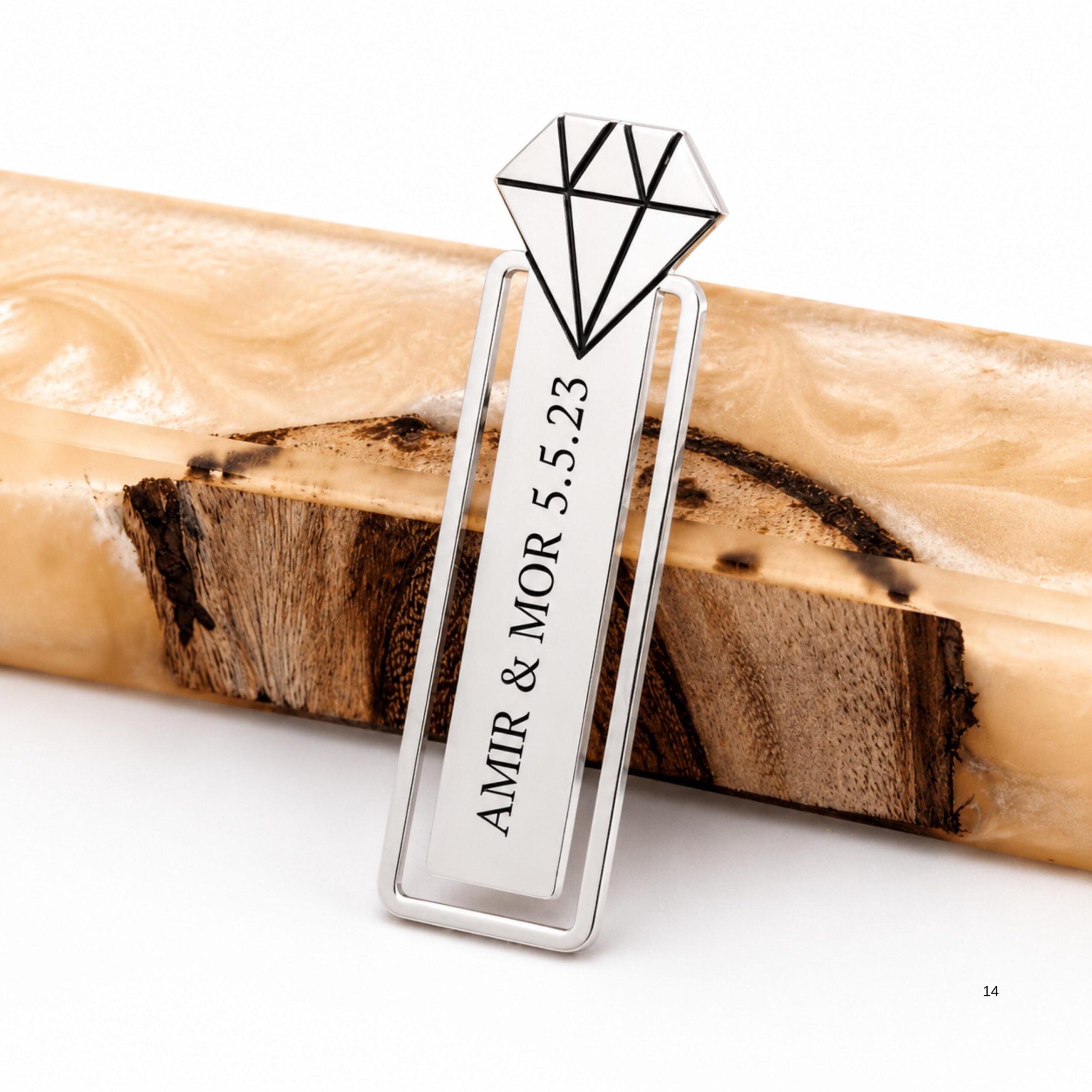 Personalized Bookmark Sterling Silver or Gold Plated, Diamond Shape 66mm, Hebrew and English E Personalized Bookmark Sterling Silver or Gold Plated, Diamond Shape 66mm, Hebrew and English E