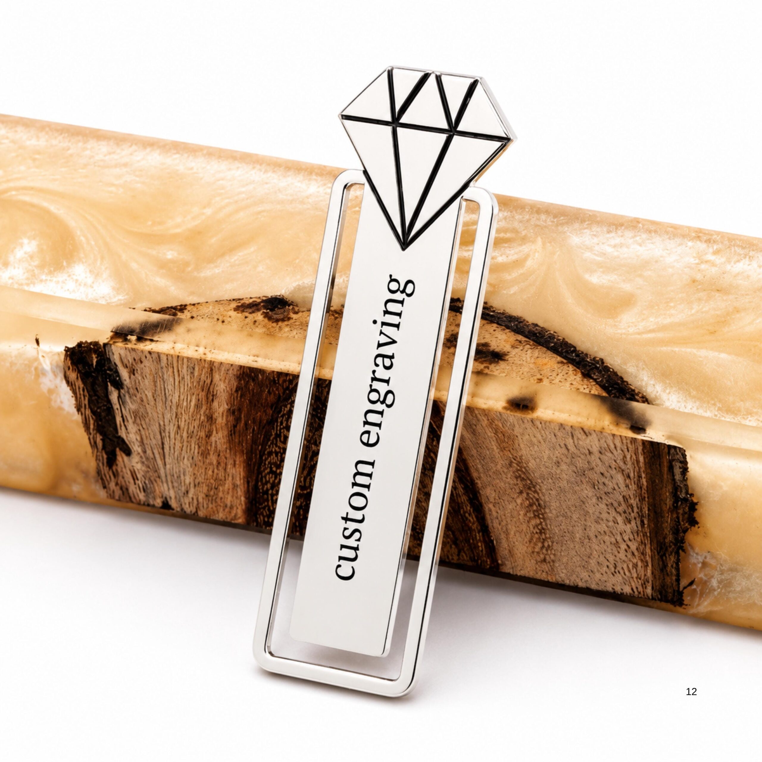 Personalized Bookmark Sterling Silver or Gold Plated, Diamond Shape 66mm, Hebrew and English E Personalized Bookmark Sterling Silver or Gold Plated, Diamond Shape 66mm, Hebrew and English E