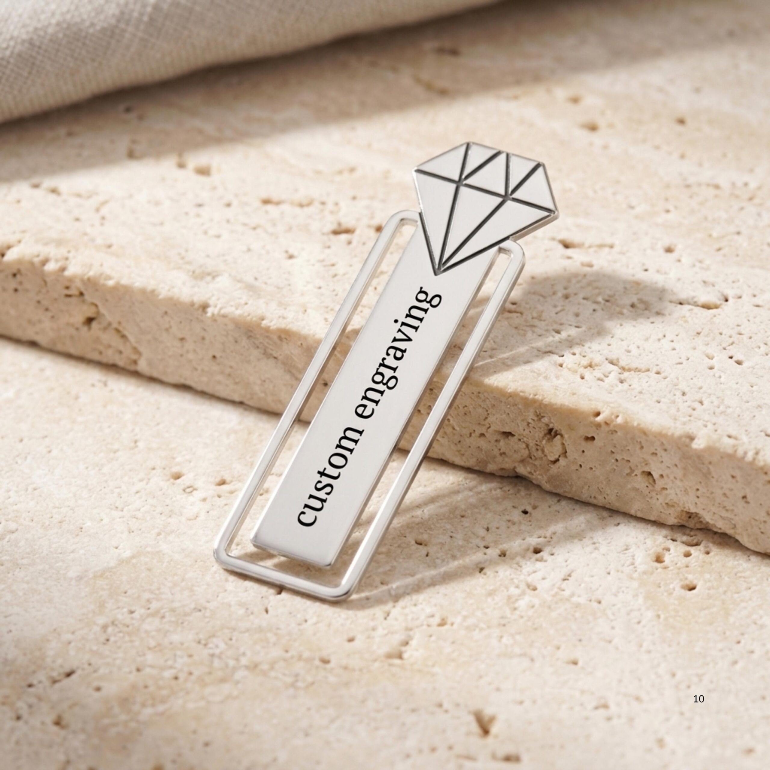 Personalized Bookmark Sterling Silver or Gold Plated, Diamond Shape 66mm, Hebrew and English E Personalized Bookmark Sterling Silver or Gold Plated, Diamond Shape 66mm, Hebrew and English E