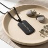 Personalized black dog tag necklace, engraved in Israel