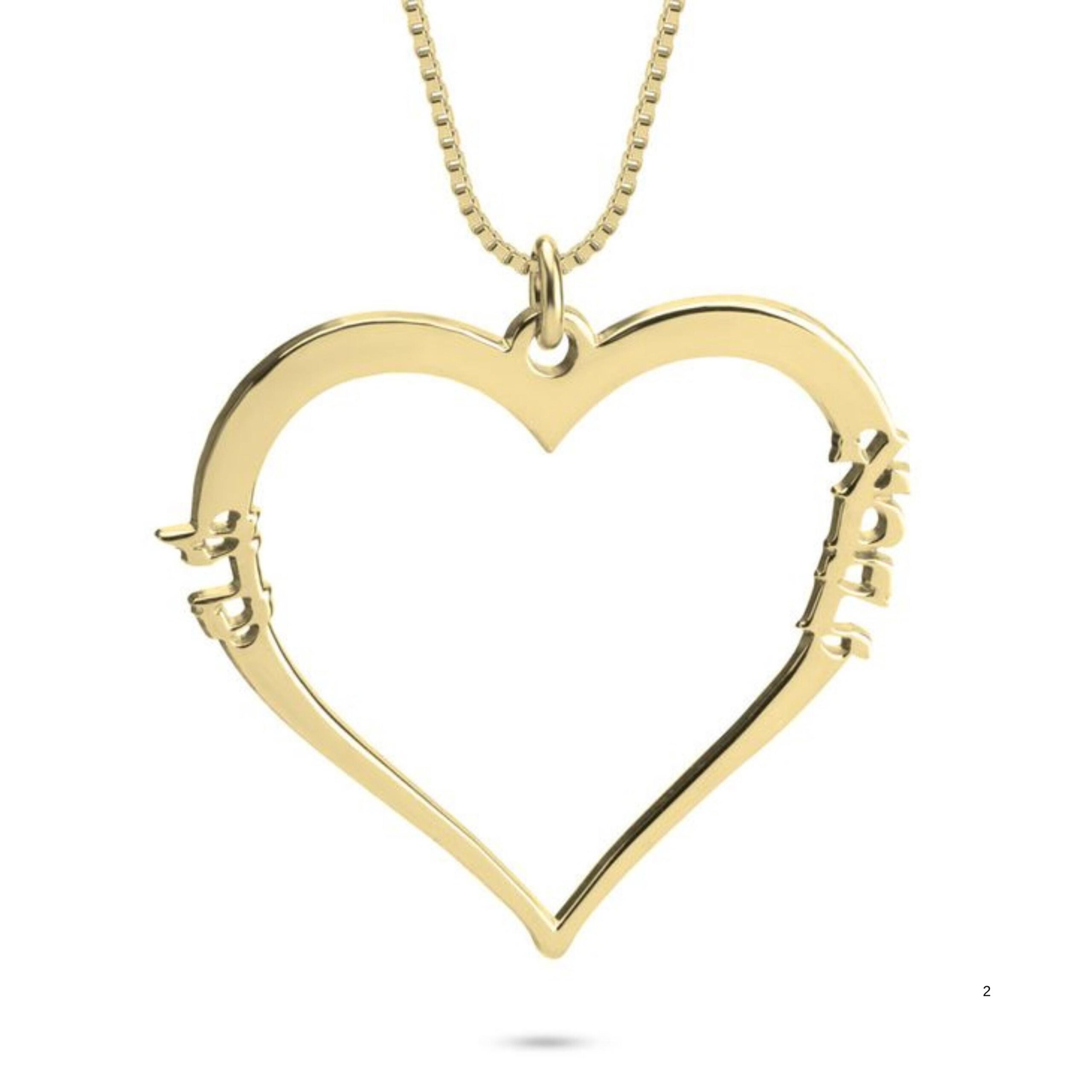 14K Gold Hebrew Name Heart Necklace, Two Kids' Names 14K Gold Hebrew Name Heart Necklace, Two Kids' Names