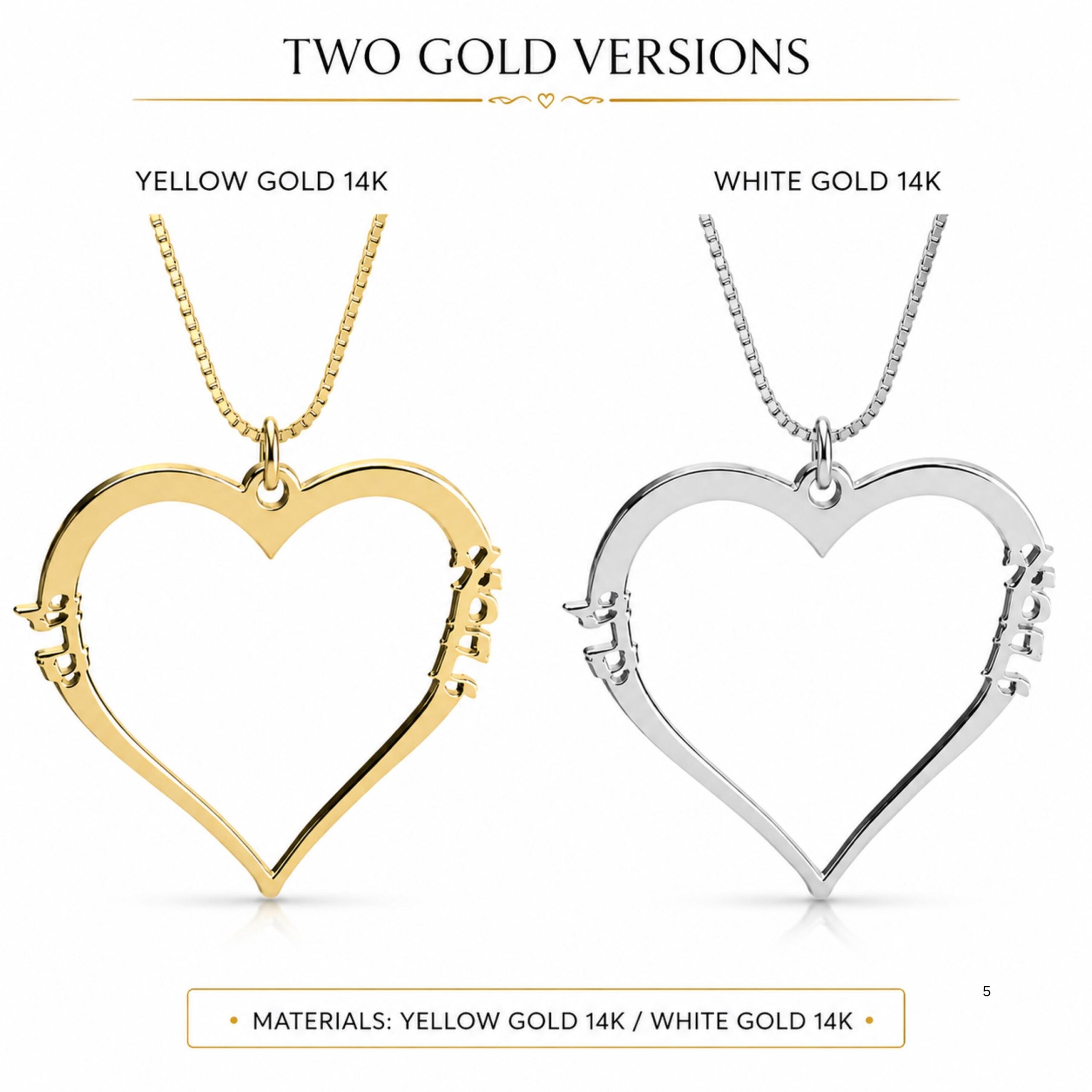 14K Gold Hebrew Name Heart Necklace, Two Kids' Names 14K Gold Hebrew Name Heart Necklace, Two Kids' Names