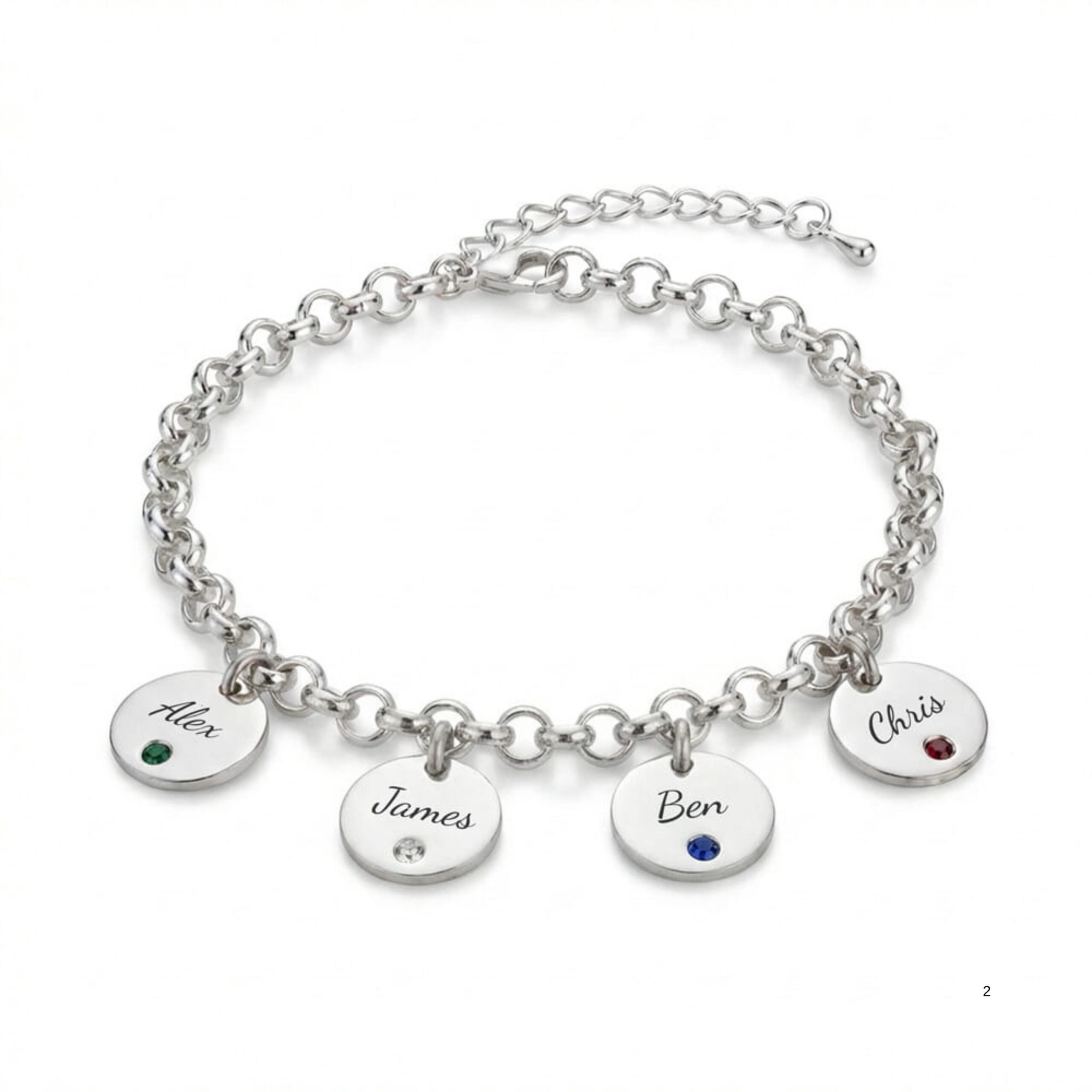 Sterling Silver Personalized Name Birthstone Bracelet, Hebrew or English Engraving Sterling Silver Personalized Name Birthstone Bracelet, Hebrew or English Engraving