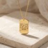 Gold Dog Tag Necklace 14K Solid, Hebrew Priestly Blessing Engraved, 24mm Yellow or White - handmade in Israel