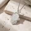 Sterling Silver Hamsa Necklace: Personalized Hebrew or English Engraving - handmade in Israel