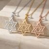 Sterling Silver Geometric Star of David Necklace, Handmade in Israel - handmade in Israel