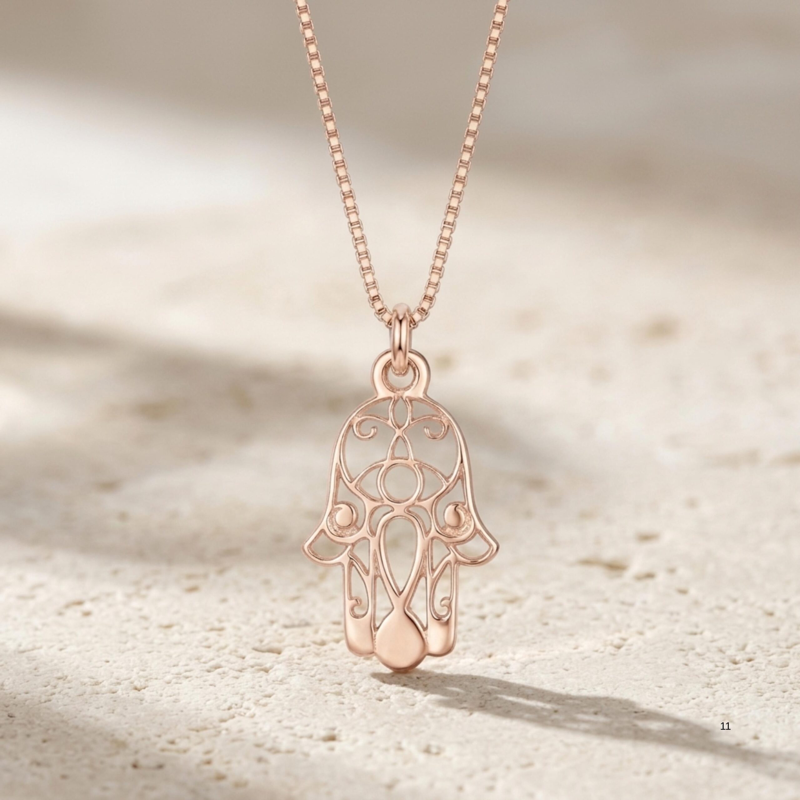 Sterling Silver Hamsa Necklace, 18mm Openwork Pendant, Gold Plated Finish Sterling Silver Hamsa Necklace, 18mm Openwork Pendant, Gold Plated Finish