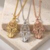 Sterling Silver Hamsa Necklace, 18mm Openwork Pendant, Gold Plated Finish, Handmade Israel - handmade in Israel