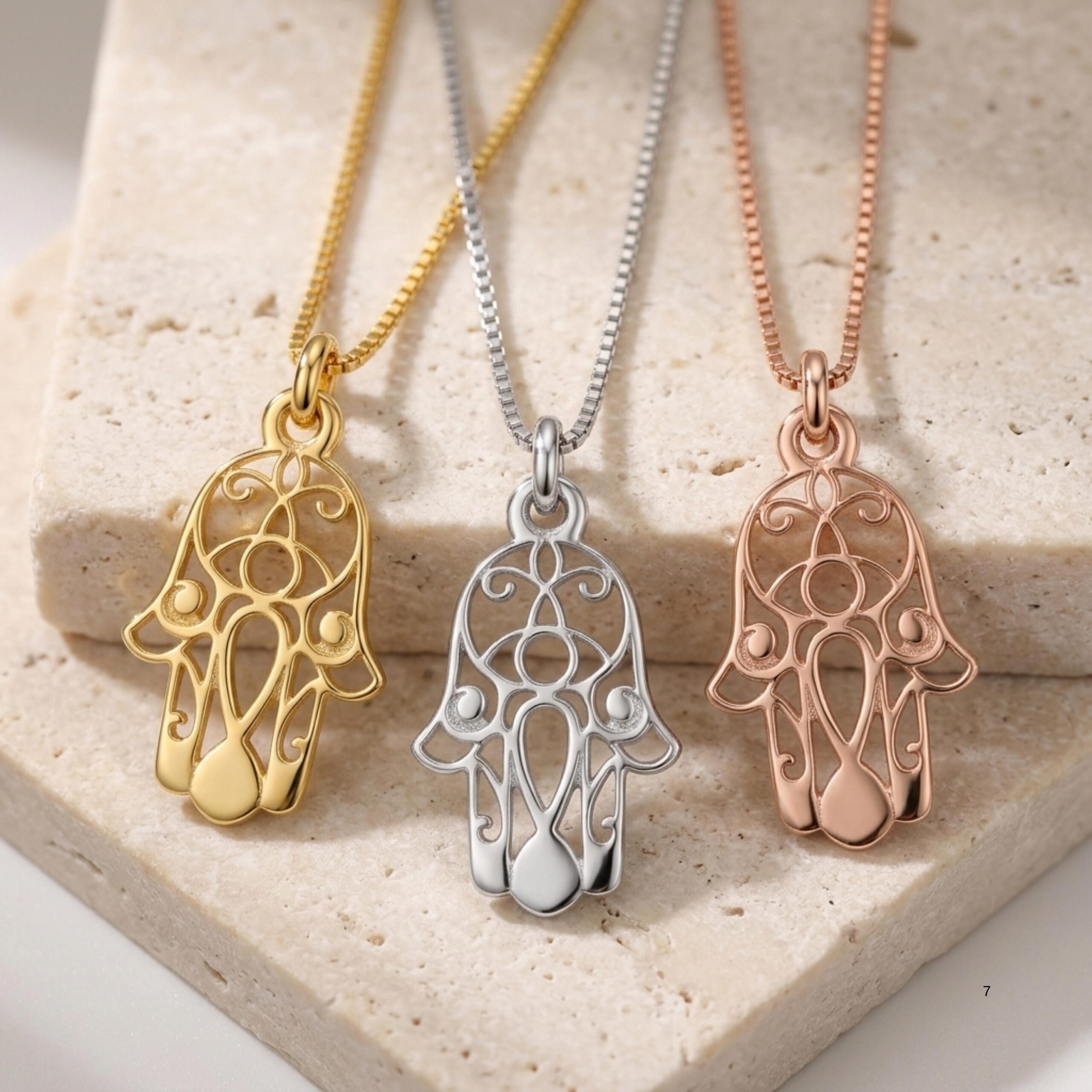 Sterling Silver Hamsa Necklace, 18mm Openwork Pendant, Gold Plated Finish Sterling Silver Hamsa Necklace, 18mm Openwork Pendant, Gold Plated Finish
