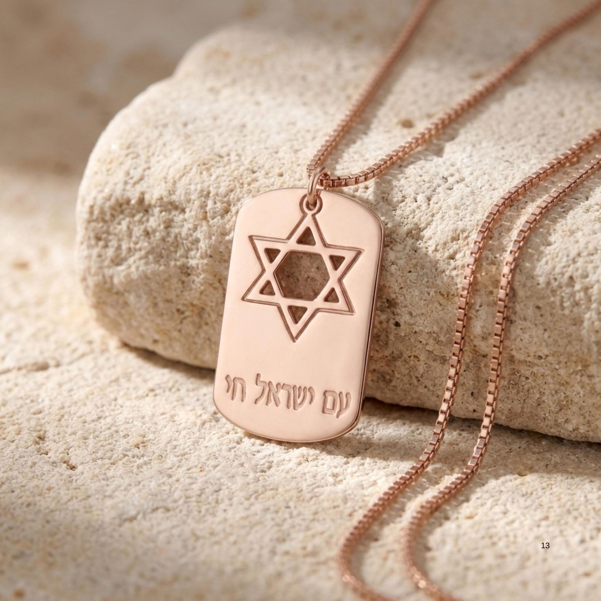 Am Yisrael Chai Dog Tag Necklace, Sterling Silver with Star of David Am Yisrael Chai Dog Tag Necklace, Sterling Silver with Star of David