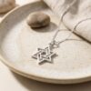 Sterling Silver Geometric Star of David Necklace, Handmade in Israel - handmade in Israel