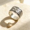 Sterling Silver Hebrew Spinner Ring, Personalized Bible Verse, Hammered Judaica - handmade in Israel