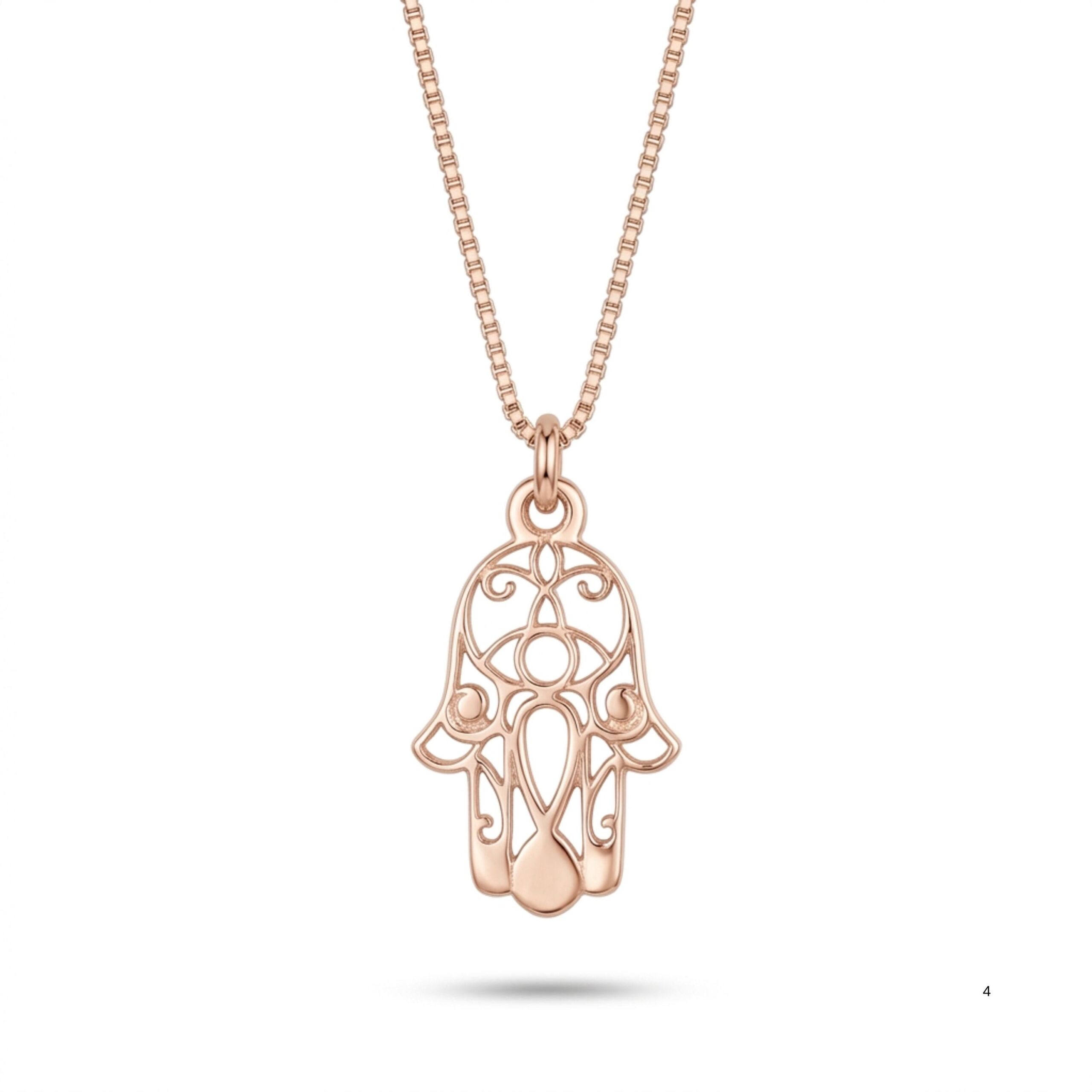 Sterling Silver Hamsa Necklace, 18mm Openwork Pendant, Gold Plated Finish Sterling Silver Hamsa Necklace, 18mm Openwork Pendant, Gold Plated Finish