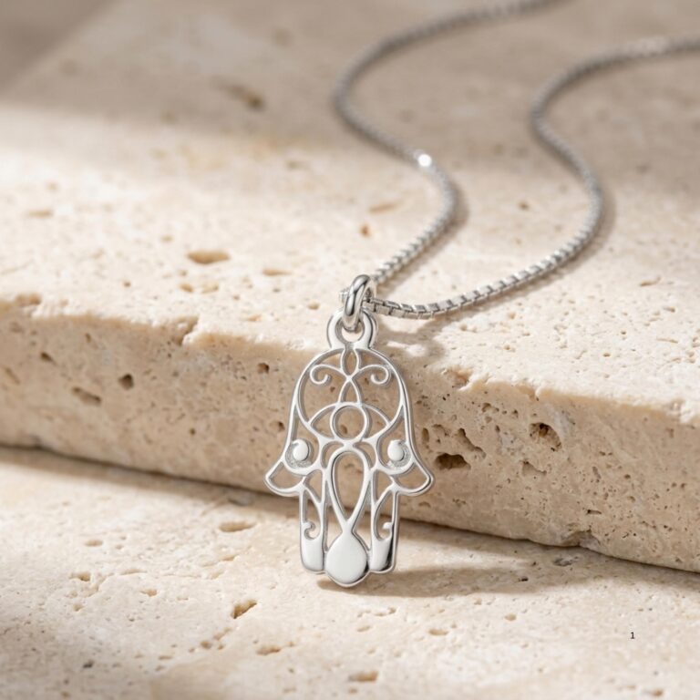 Sterling Silver Hamsa Necklace, 18mm Openwork Pendant, Gold Plated Finish, Handmade Israel
