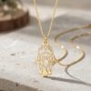 Sterling Silver Hamsa Necklace, 18mm Openwork Pendant, Gold Plated Finish, Handmade Israel - handmade in Israel