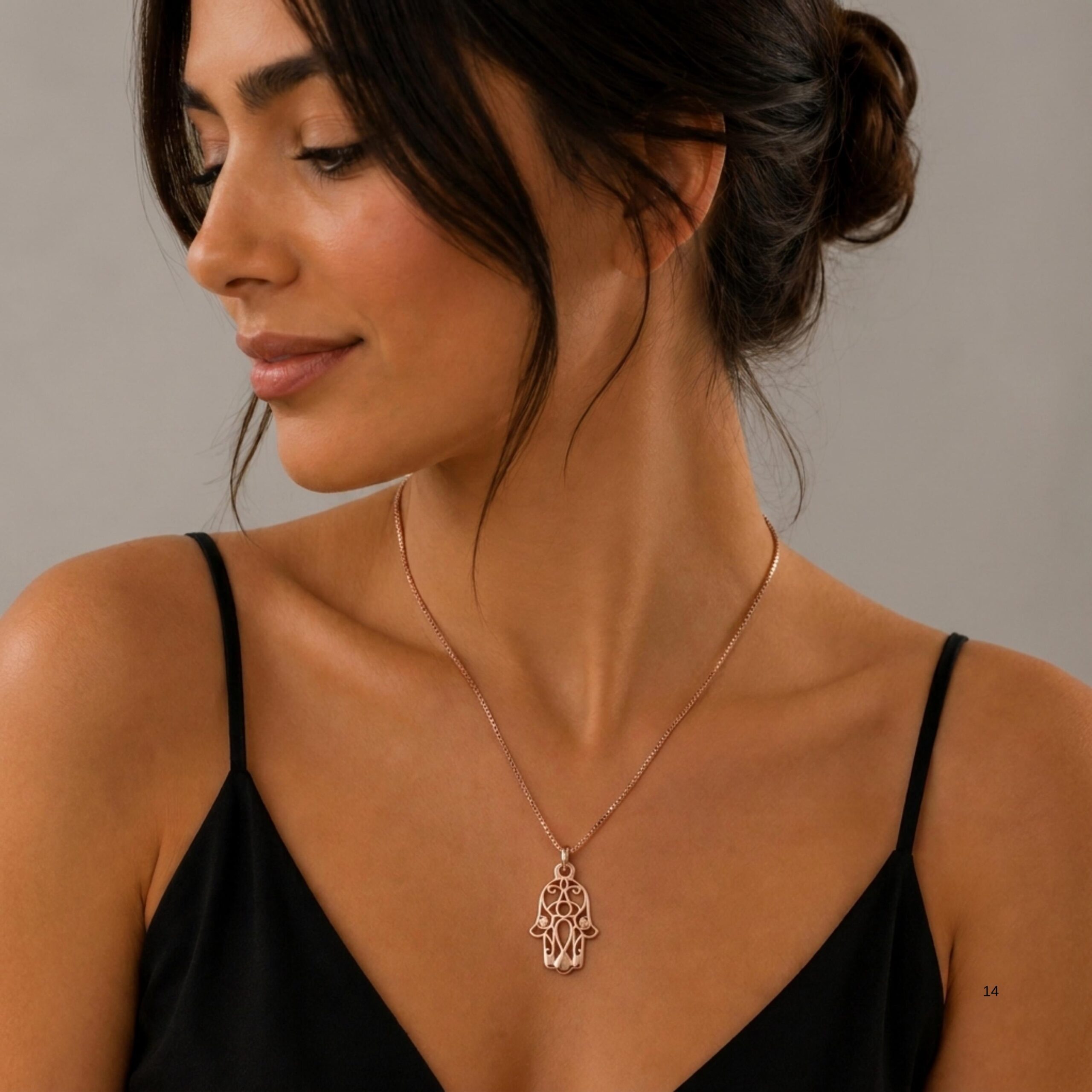 Sterling Silver Hamsa Necklace, 18mm Openwork Pendant, Gold Plated Finish Sterling Silver Hamsa Necklace, 18mm Openwork Pendant, Gold Plated Finish