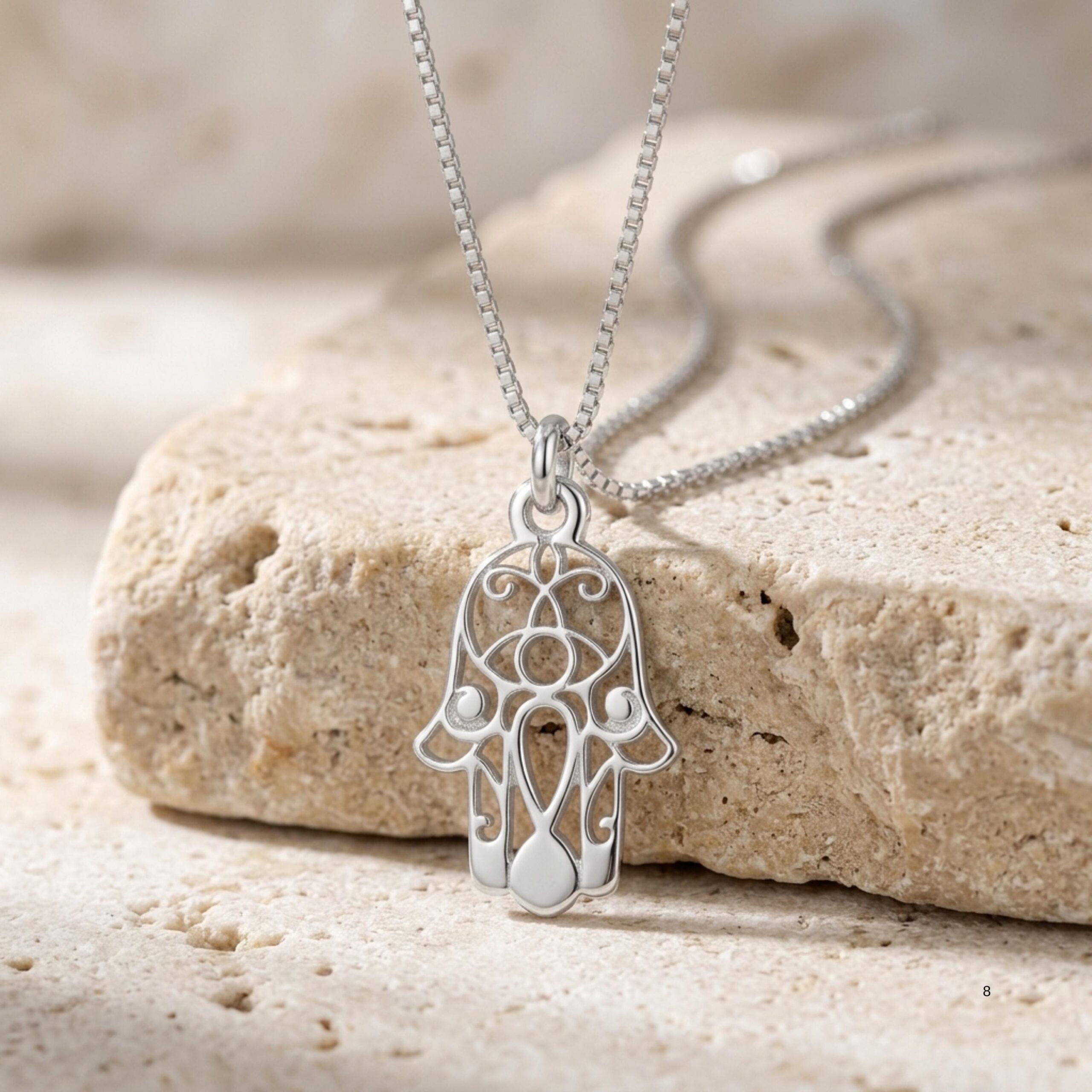 Sterling Silver Hamsa Necklace, 18mm Openwork Pendant, Gold Plated Finish Sterling Silver Hamsa Necklace, 18mm Openwork Pendant, Gold Plated Finish