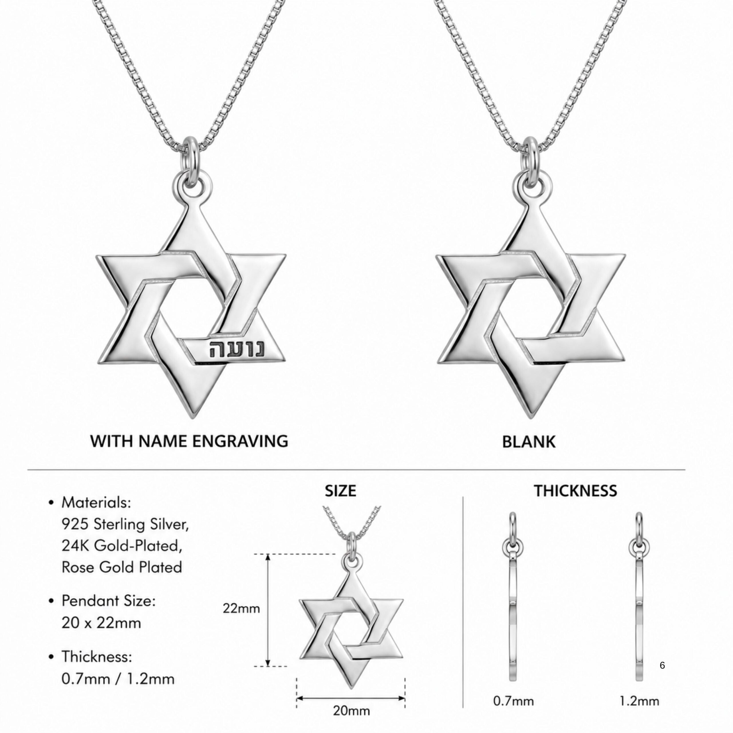 Personalized Star of David Necklace, Sterling Silver with Hebrew Name Engraving Personalized Star of David Necklace, Sterling Silver with Hebrew Name Engraving