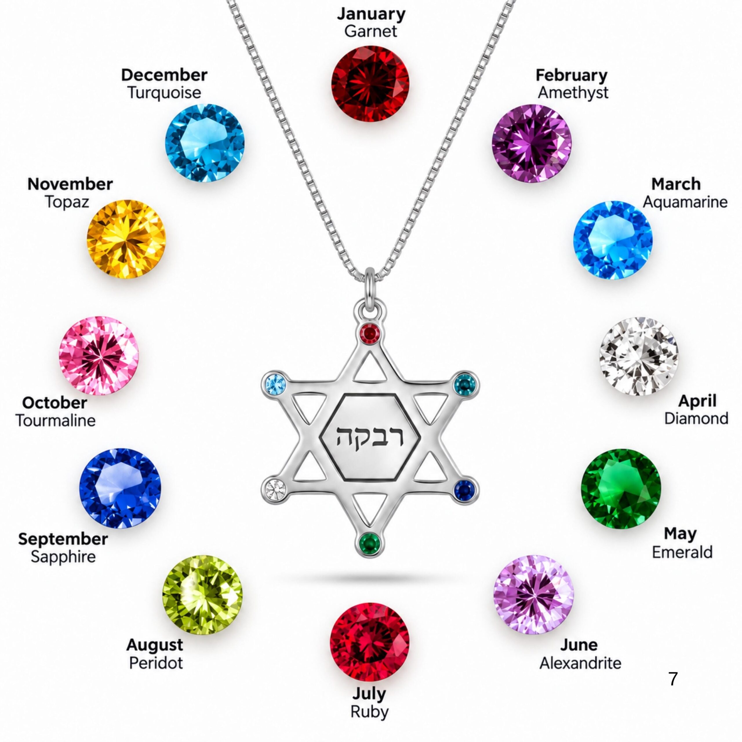 Star of David Birthstone Necklace, Personalized Jewish Family Pendant, Sterling Silver or Gold Star of David Birthstone Necklace, Personalized Jewish Family Pendant, Sterling Silver or Gold