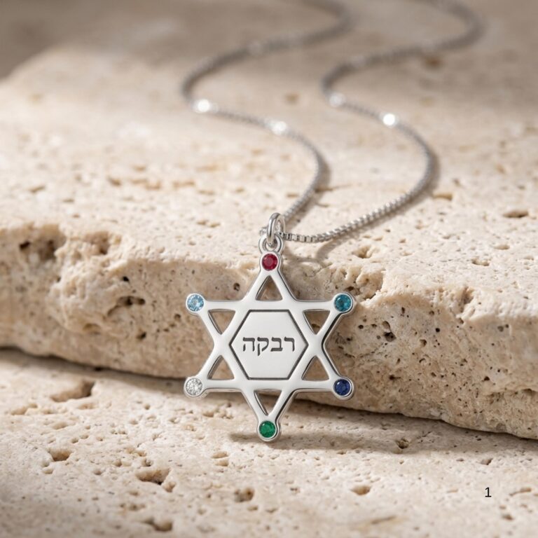 Star of David Birthstone Necklace, Personalized Jewish Family Pendant, Sterling Silver or Gold Plated