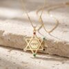 Star of David Birthstone Necklace, Personalized Jewish Family Pendant, Sterling Silver or Gold Plated - handmade in Israel