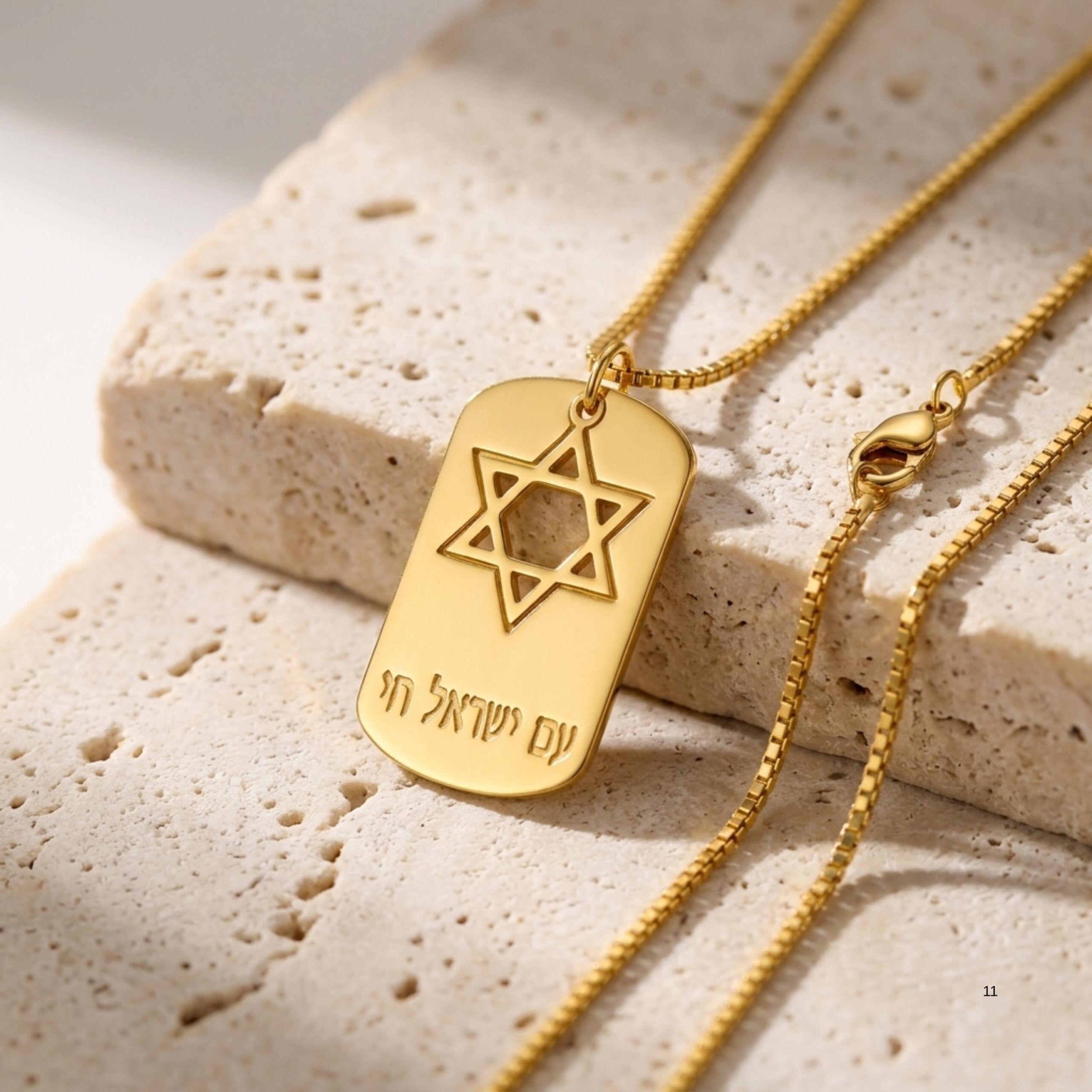 Am Yisrael Chai Dog Tag Necklace, Sterling Silver with Star of David Am Yisrael Chai Dog Tag Necklace, Sterling Silver with Star of David