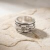 Sterling Silver Hebrew Spinner Ring, Personalized Bible Verse, Hammered Judaica - handmade in Israel