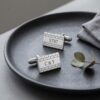 Engraved Cufflinks Sterling Silver, Custom Hebrew or English Text, Western Wall Brick Border, 24mm - handmade in Israel
