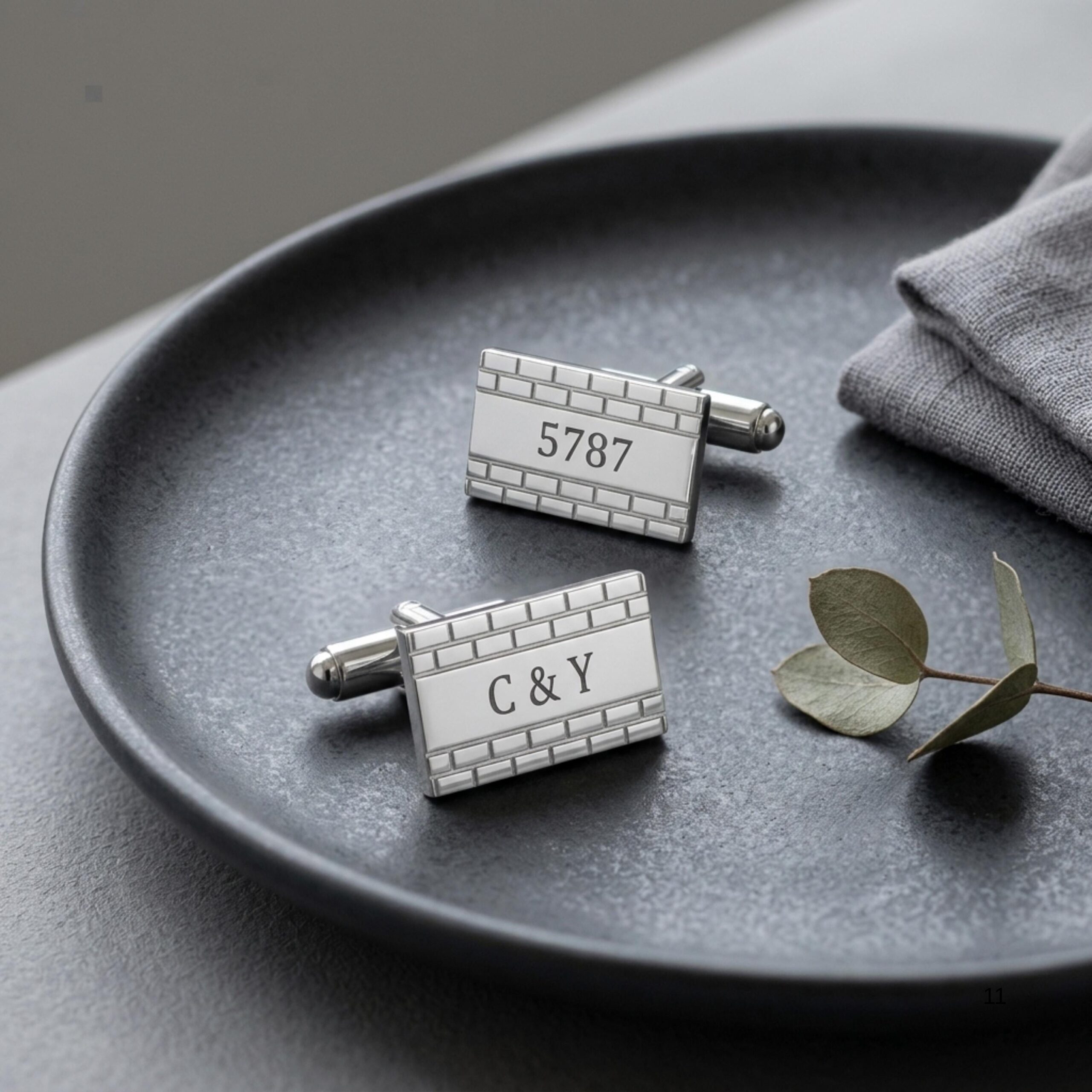 Engraved Cufflinks Sterling Silver, Custom Hebrew or English Text, Western Wall Brick Border Engraved Cufflinks Sterling Silver, Custom Hebrew or English Text, Western Wall Brick Border