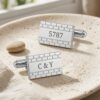 Engraved Cufflinks Sterling Silver, Custom Hebrew or English Text, Western Wall Brick Border, 24mm - handmade in Israel