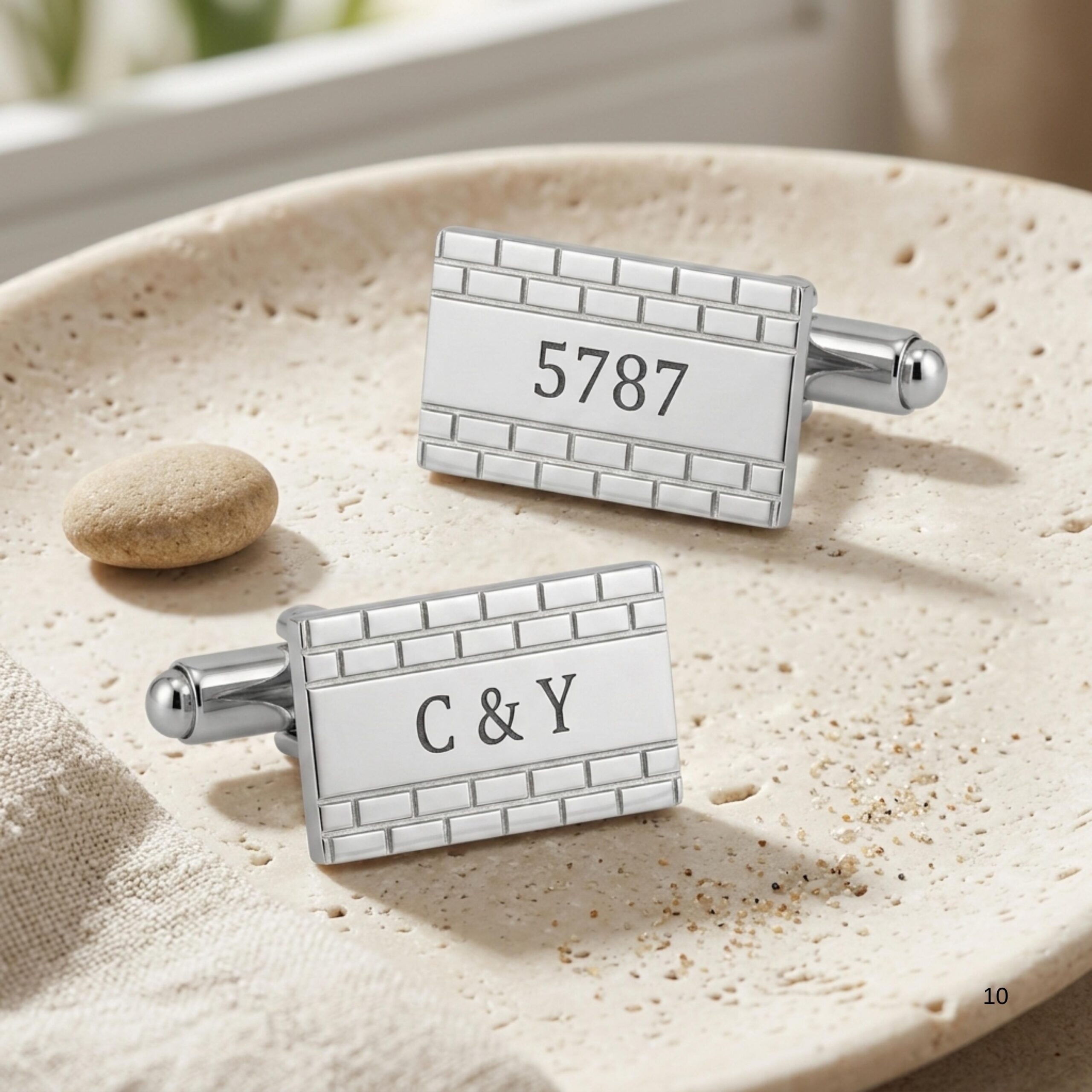 Engraved Cufflinks Sterling Silver, Custom Hebrew or English Text, Western Wall Brick Border Engraved Cufflinks Sterling Silver, Custom Hebrew or English Text, Western Wall Brick Border