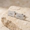 Engraved Cufflinks Sterling Silver, Custom Hebrew or English Text, Western Wall Brick Border, 24mm - handmade in Israel
