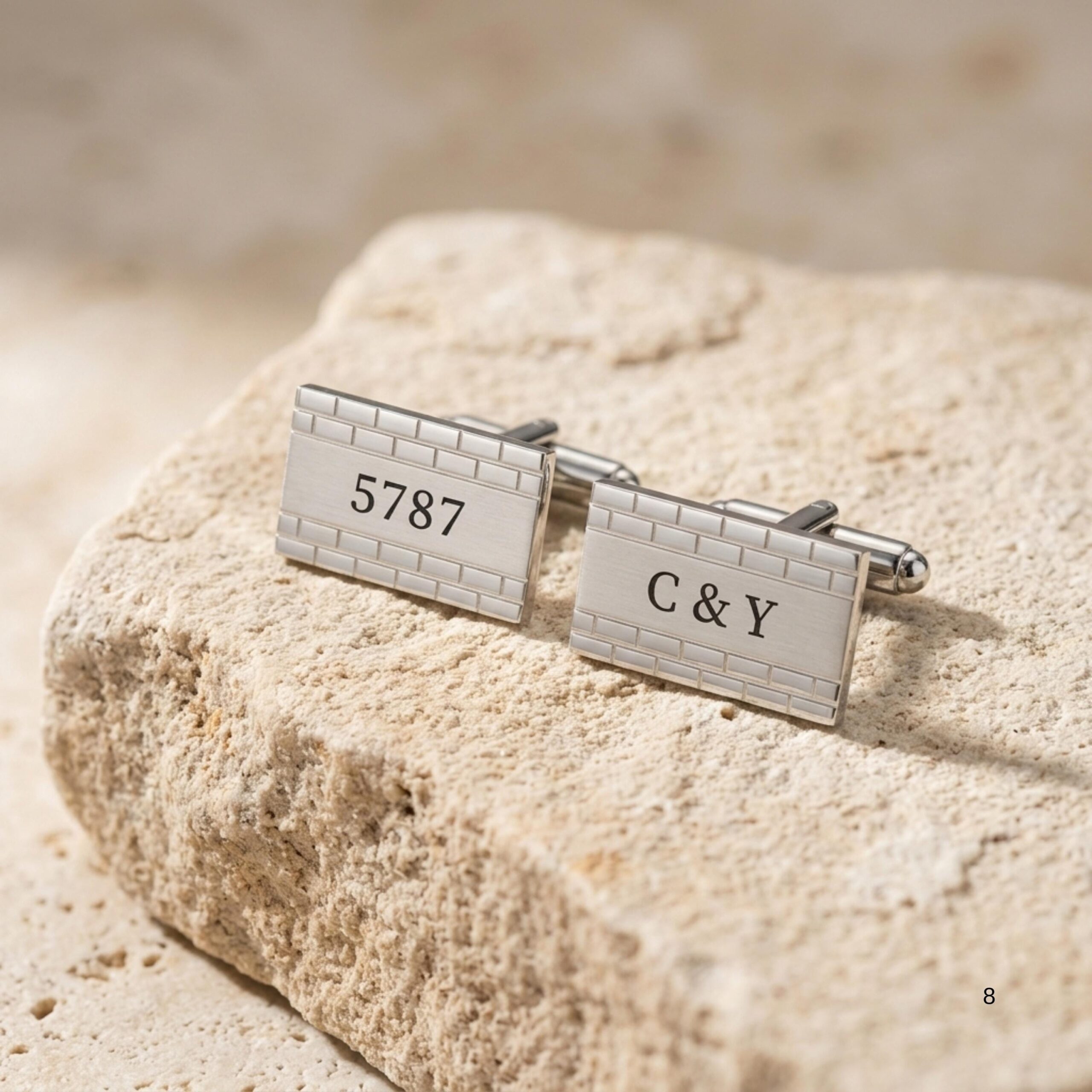 Engraved Cufflinks Sterling Silver, Custom Hebrew or English Text, Western Wall Brick Border Engraved Cufflinks Sterling Silver, Custom Hebrew or English Text, Western Wall Brick Border