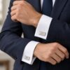 Engraved Cufflinks Sterling Silver, Custom Hebrew or English Text, Western Wall Brick Border, 24mm - handmade in Israel