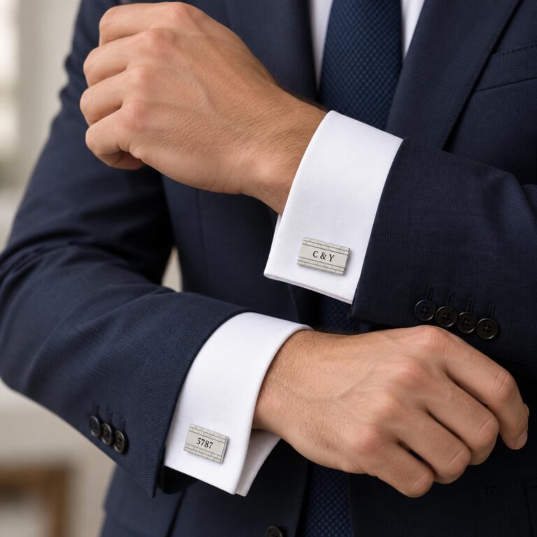 Engraved Cufflinks Sterling Silver, Custom Hebrew or English Text, Western Wall Brick Border, 24mm - handmade in Israel